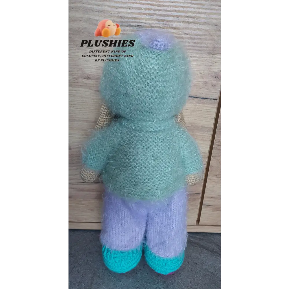 Bunny Minty stuffed bear with blue and green sweater