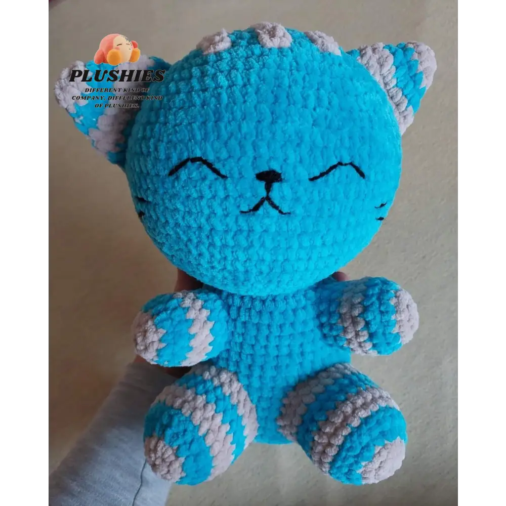 Blue and white stuffed cat toy - perfect for kids who love cats!