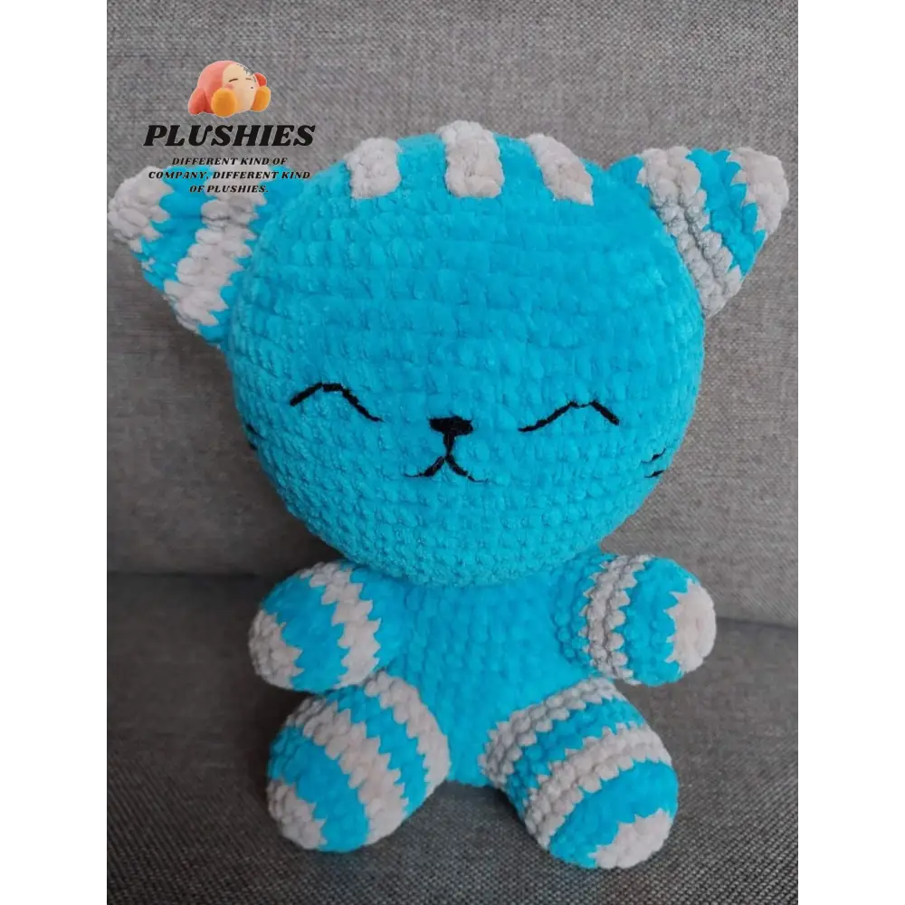 Blue and white cat stuffed animal toy named ’Cat’